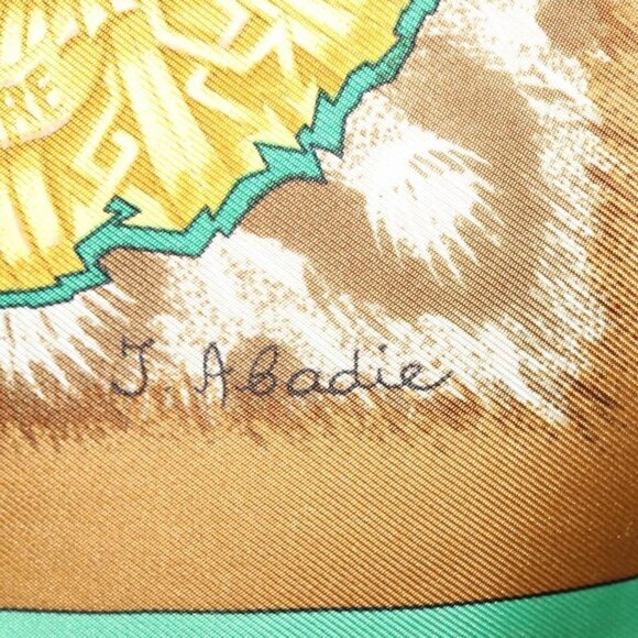 HERMES Carre 90 Scarf ""CASQUES et PLUMETS"" Silk Green Auth sw1609 - Picture 11 of 14